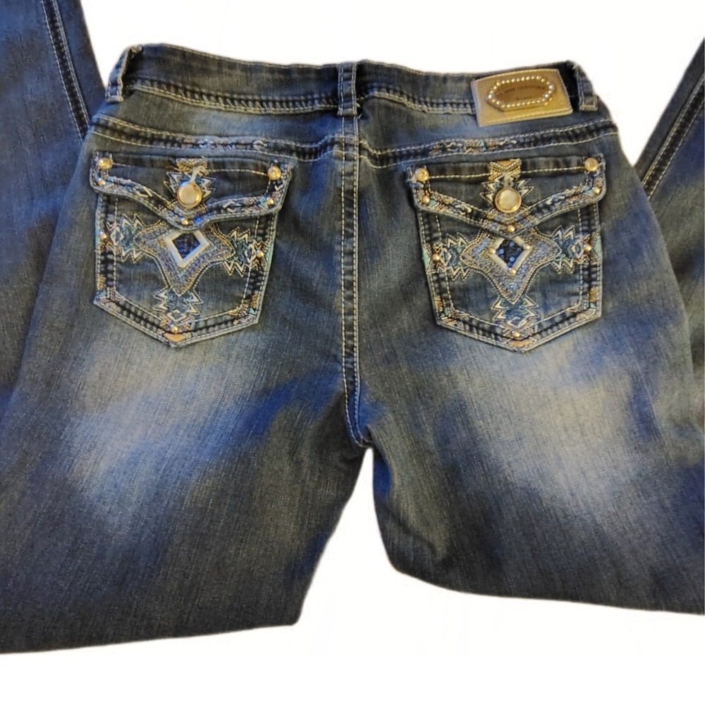 Denim Couture Y2K Embellished Straight Leg Jeans Medium Wash 13 Faded Country